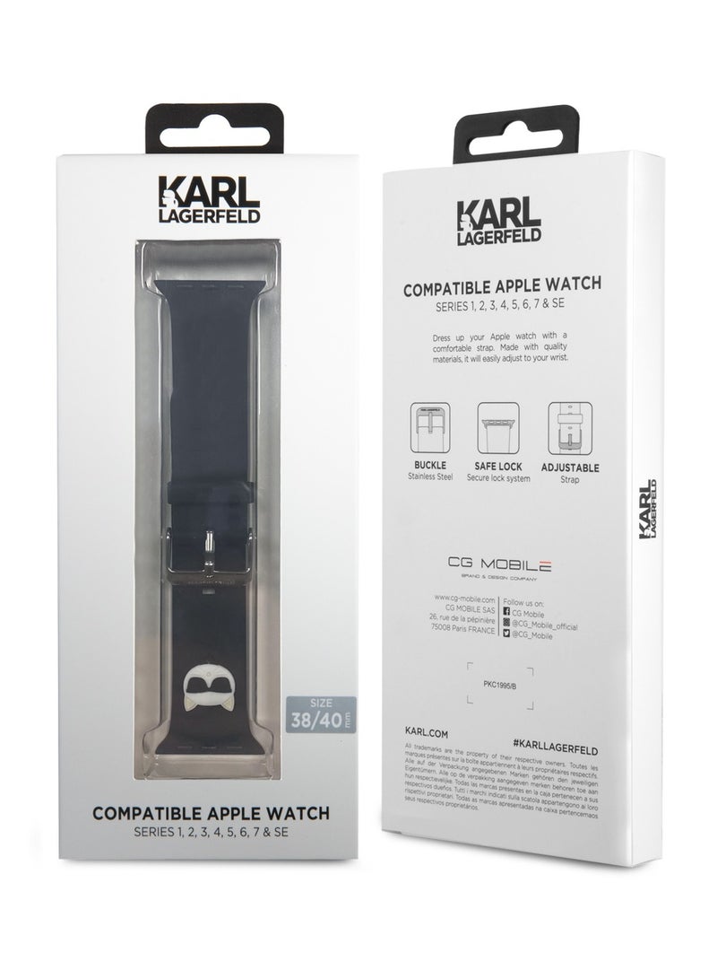 كارل لاغرفيلد حزام سيليكون بشعار رأس تشوبيت لساعة أبل 42/44 ملم - أسود - Image 4