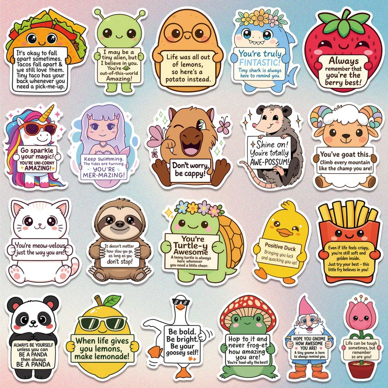 ARTSMONA 120PCS Positive Affirmation Stickers â€“ Cute Animal & Food Pun Vinyl Decals, Waterproof Funny Motivational Stickers for Water Bottles, Phones, Laptops, Journals, Scrapbooks, No Duplicates (2.8â€“3 Inch) - Image 2