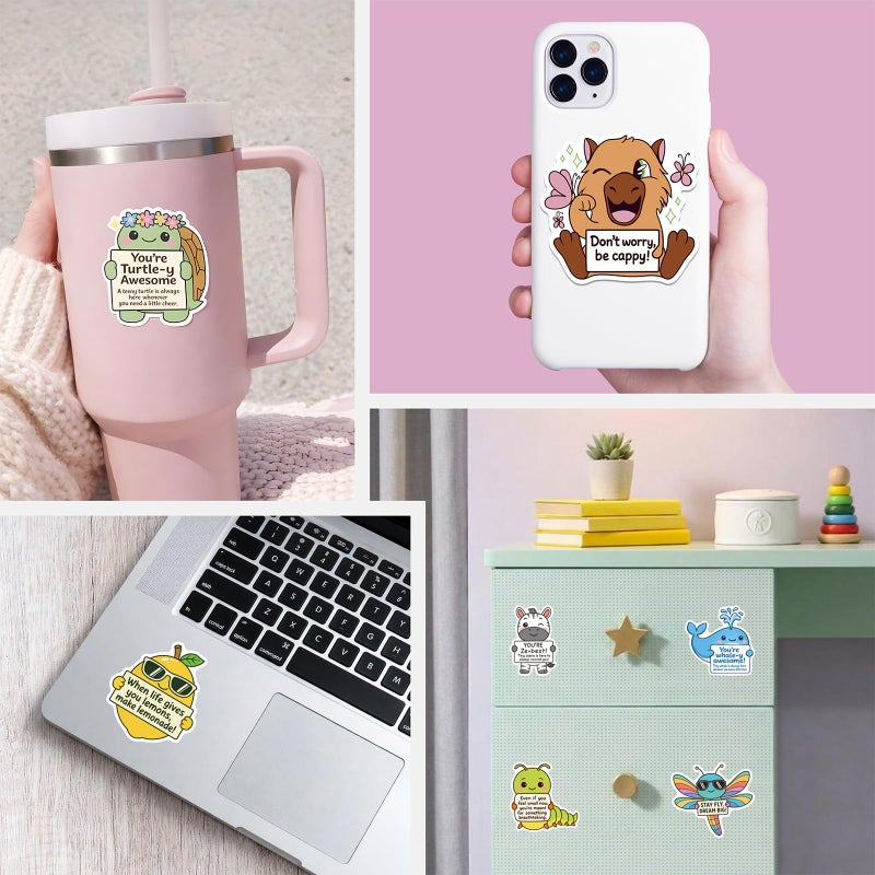 ARTSMONA 120PCS Positive Affirmation Stickers â€“ Cute Animal & Food Pun Vinyl Decals, Waterproof Funny Motivational Stickers for Water Bottles, Phones, Laptops, Journals, Scrapbooks, No Duplicates (2.8â€“3 Inch) - Image 4