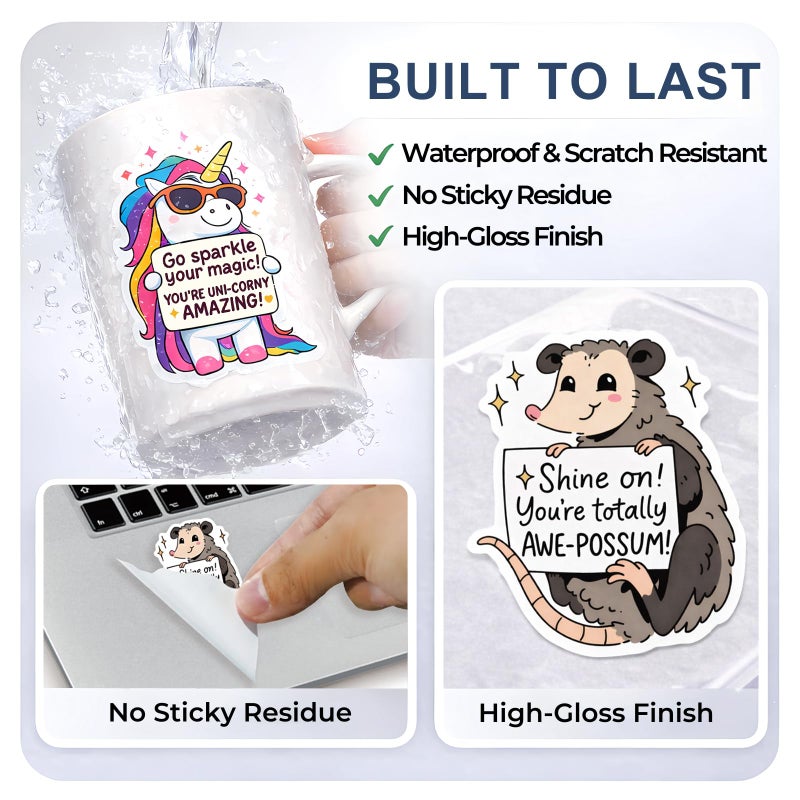 ARTSMONA 120PCS Positive Affirmation Stickers â€“ Cute Animal & Food Pun Vinyl Decals, Waterproof Funny Motivational Stickers for Water Bottles, Phones, Laptops, Journals, Scrapbooks, No Duplicates (2.8â€“3 Inch) - Image 5