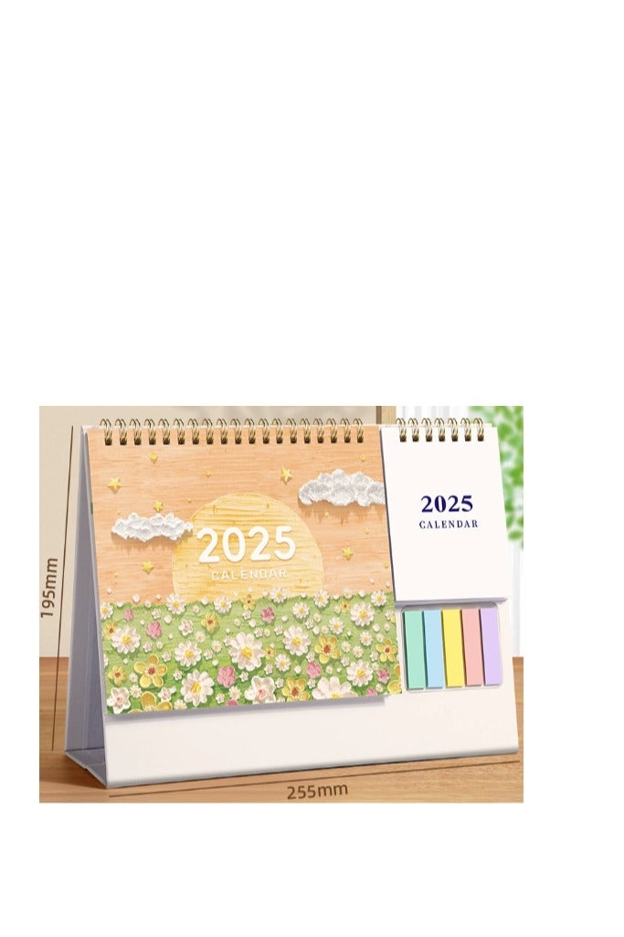 تقويم 2025، تقويم مكتبي واقف ذو قلابات، مخطط يومي أسبوعي شهري، جدول مكاتب، لوازم مكتبية ومدرسية، تقويم حلزوني (ألوان مائية) - Image 1