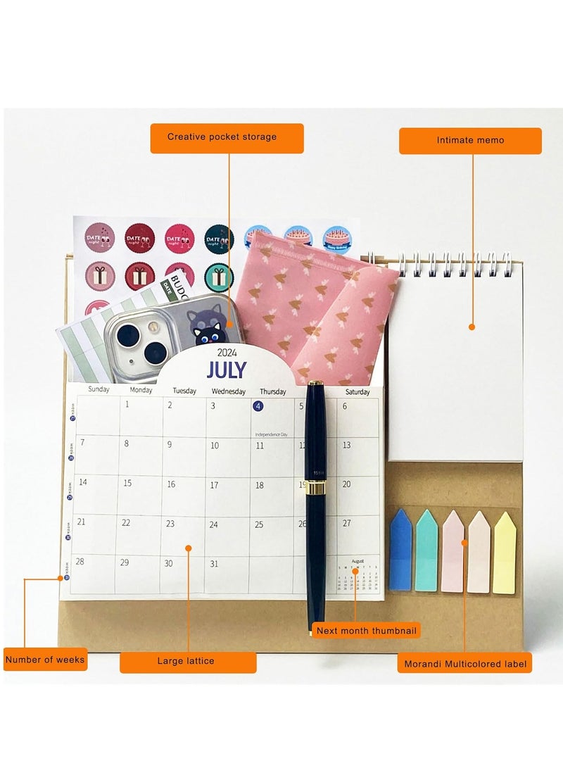 تقويم 2025، تقويم مكتبي واقف ذو قلابات، مخطط يومي أسبوعي شهري، جدول مكاتب، لوازم مكتبية ومدرسية، تقويم حلزوني (ألوان مائية) - Image 2