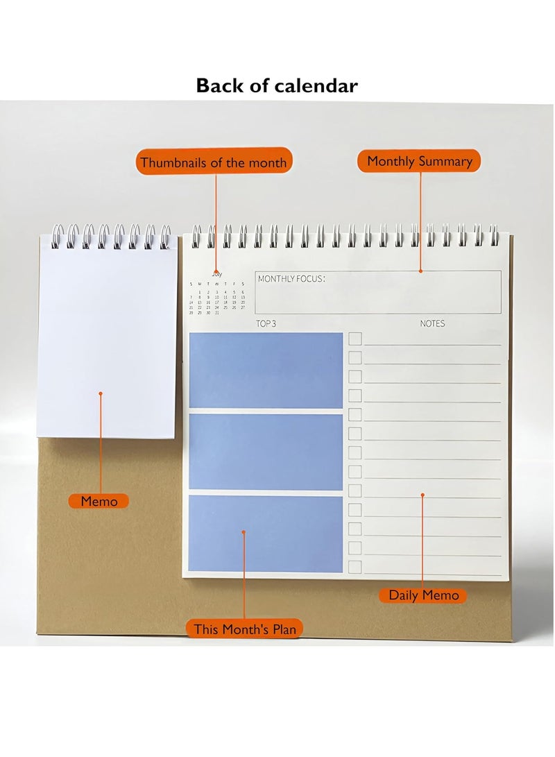 تقويم 2025، تقويم مكتبي واقف ذو قلابات، مخطط يومي أسبوعي شهري، جدول مكاتب، لوازم مكتبية ومدرسية، تقويم حلزوني (ألوان مائية) - Image 4