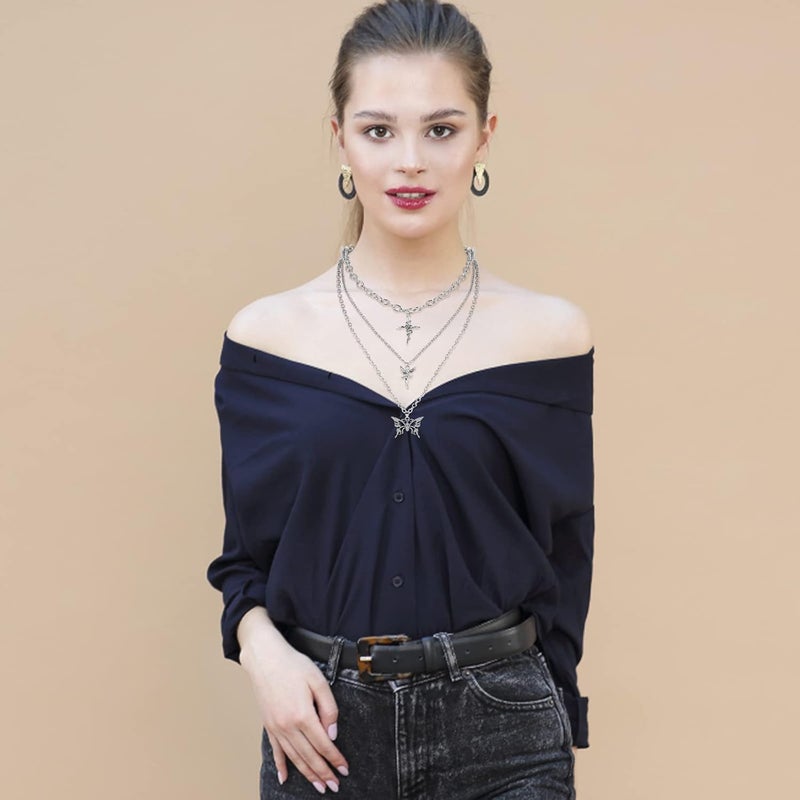 klarako Layered Chain Necklace Y2k Statement Pendant Necklace Colorful Beaded Lock Butterfly Choker Punk Necklace Jewelry for Teen Girls Woman 2000s Aesthetic Necklaces - Image 3