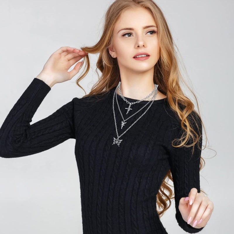 klarako Layered Chain Necklace Y2k Statement Pendant Necklace Colorful Beaded Lock Butterfly Choker Punk Necklace Jewelry for Teen Girls Woman 2000s Aesthetic Necklaces - Image 4