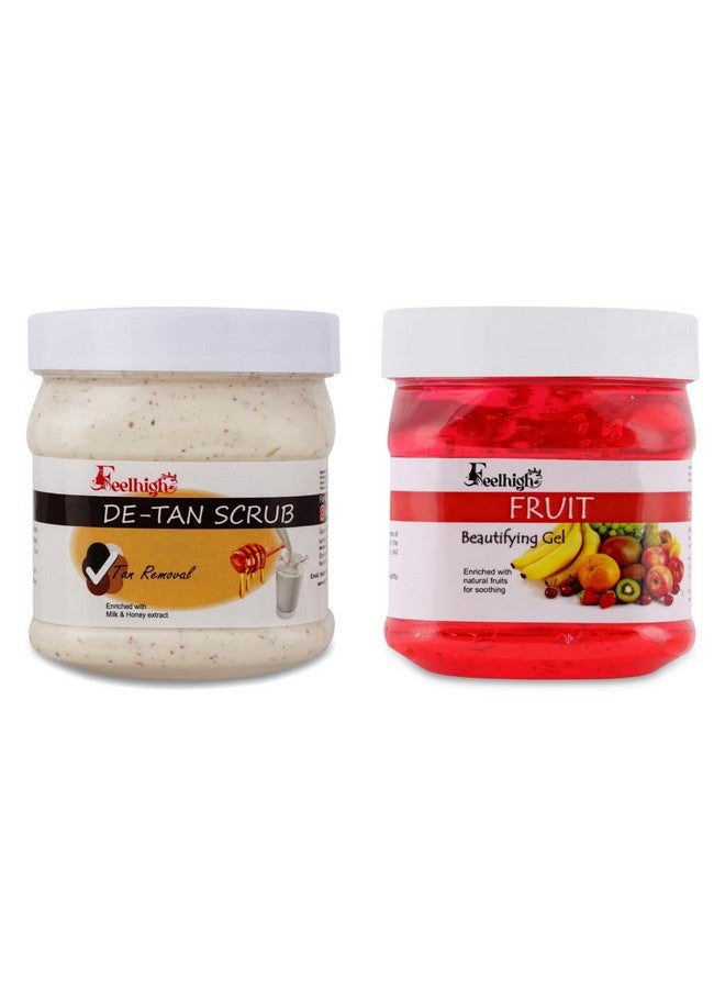Feelhigh Face & Body De tan Scrub Enriched with Milk & Honey Tan Removal Scrub 500ml & Fruit Gel Enriched with Strawberry Extract Beautifying the Skin 500ml -Skin care Products For Man Women - Image 1