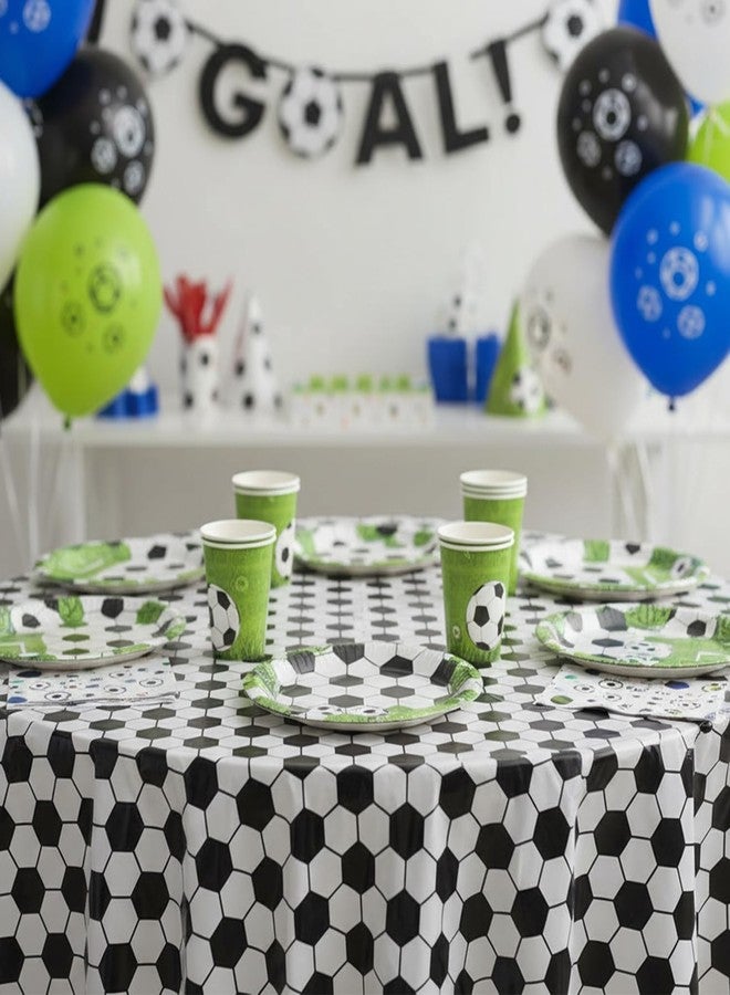 SpinLaLa 3-Piece 84 x 84 Inch Soccer Plastic Tablecloth – Black and White Soccer Ball Pattern Round Disposable Table Covers for Soccer Matches, Game Day Parties, Team Events, and Sports Celebrations - Image 5