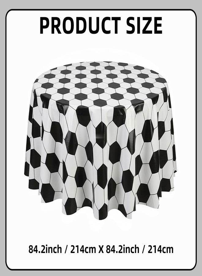 SpinLaLa 3-Piece 84 x 84 Inch Soccer Plastic Tablecloth – Black and White Soccer Ball Pattern Round Disposable Table Covers for Soccer Matches, Game Day Parties, Team Events, and Sports Celebrations - Image 2