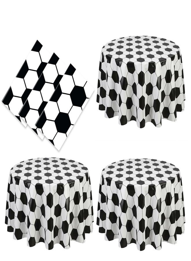 SpinLaLa 3-Piece 84 x 84 Inch Soccer Plastic Tablecloth – Black and White Soccer Ball Pattern Round Disposable Table Covers for Soccer Matches, Game Day Parties, Team Events, and Sports Celebrations - Image 1