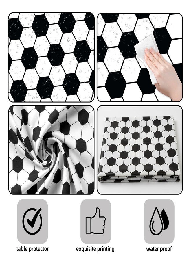 SpinLaLa 3-Piece 84 x 84 Inch Soccer Plastic Tablecloth – Black and White Soccer Ball Pattern Round Disposable Table Covers for Soccer Matches, Game Day Parties, Team Events, and Sports Celebrations - Image 3