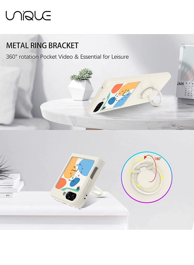Unique For Samsung Galaxy Z Flip 5 Phone Case with Ring Stand Shockproof Full Body Protection Phone Case for Galaxy Z Flip 5 5G 6.7 Inch, White - Image 4
