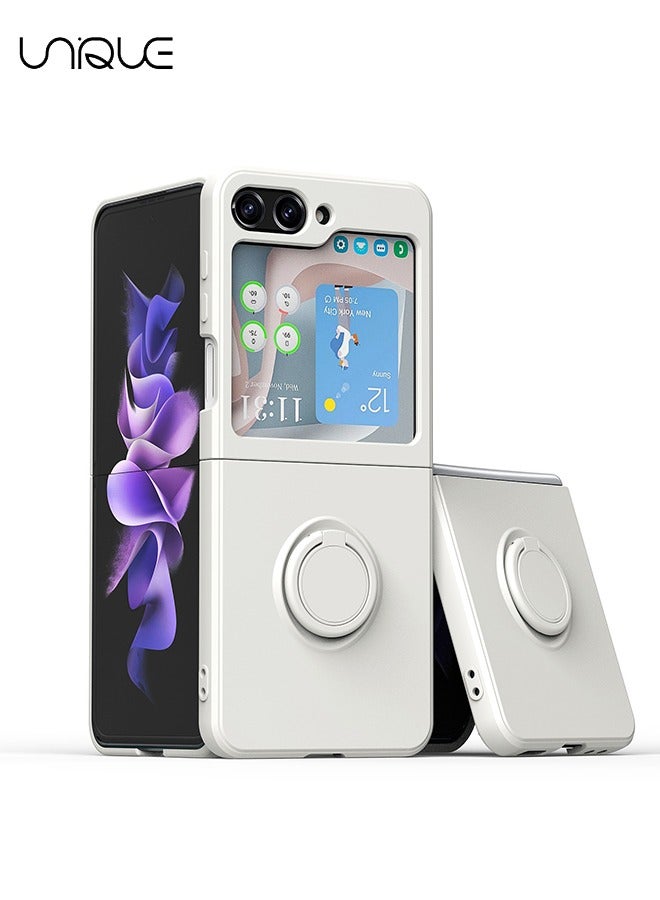 Unique For Samsung Galaxy Z Flip 5 Phone Case with Ring Stand Shockproof Full Body Protection Phone Case for Galaxy Z Flip 5 5G 6.7 Inch, White - Image 1