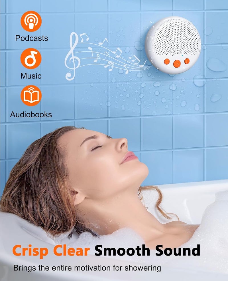 Kunodi Shower Speaker, Bluetooth Waterproof Speaker Wireless, Portable Speaker with Clear Loud Sound, Suction Cup, Lanyard, Ideas Gifts (White) - Image 3
