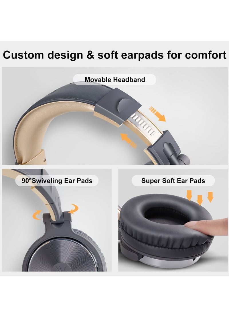 OneOdio - Wired Over Ear Headphones Studio Monitor & Mixing DJ Stereo Headsets with 50mm Neodymium Drivers and 1/4 to 3.5mm Jack for AMP Computer Recording Podcast Keyboard Guitar Laptop - Grey Gold - Image 1