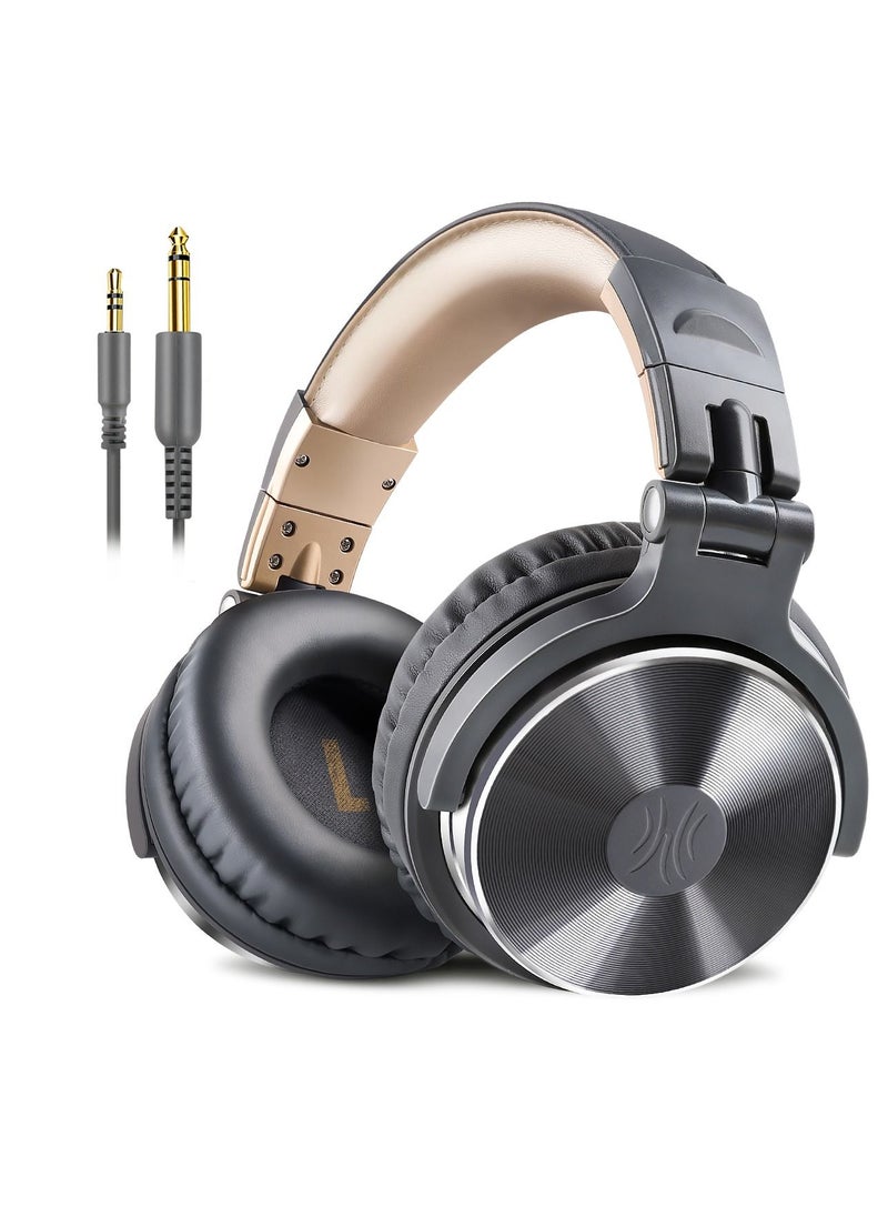 OneOdio - Wired Over Ear Headphones Studio Monitor & Mixing DJ Stereo Headsets with 50mm Neodymium Drivers and 1/4 to 3.5mm Jack for AMP Computer Recording Podcast Keyboard Guitar Laptop - Grey Gold - Image 1
