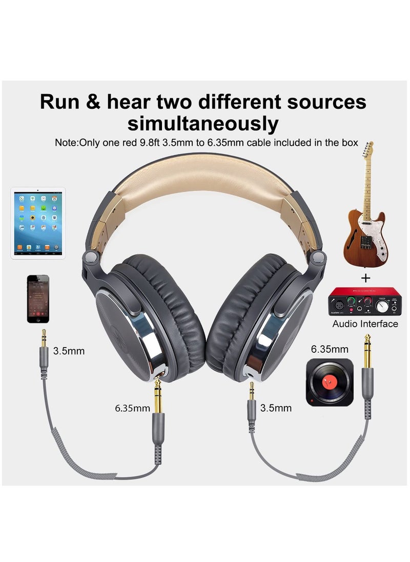 OneOdio - Wired Over Ear Headphones Studio Monitor & Mixing DJ Stereo Headsets with 50mm Neodymium Drivers and 1/4 to 3.5mm Jack for AMP Computer Recording Podcast Keyboard Guitar Laptop - Grey Gold - Image 1