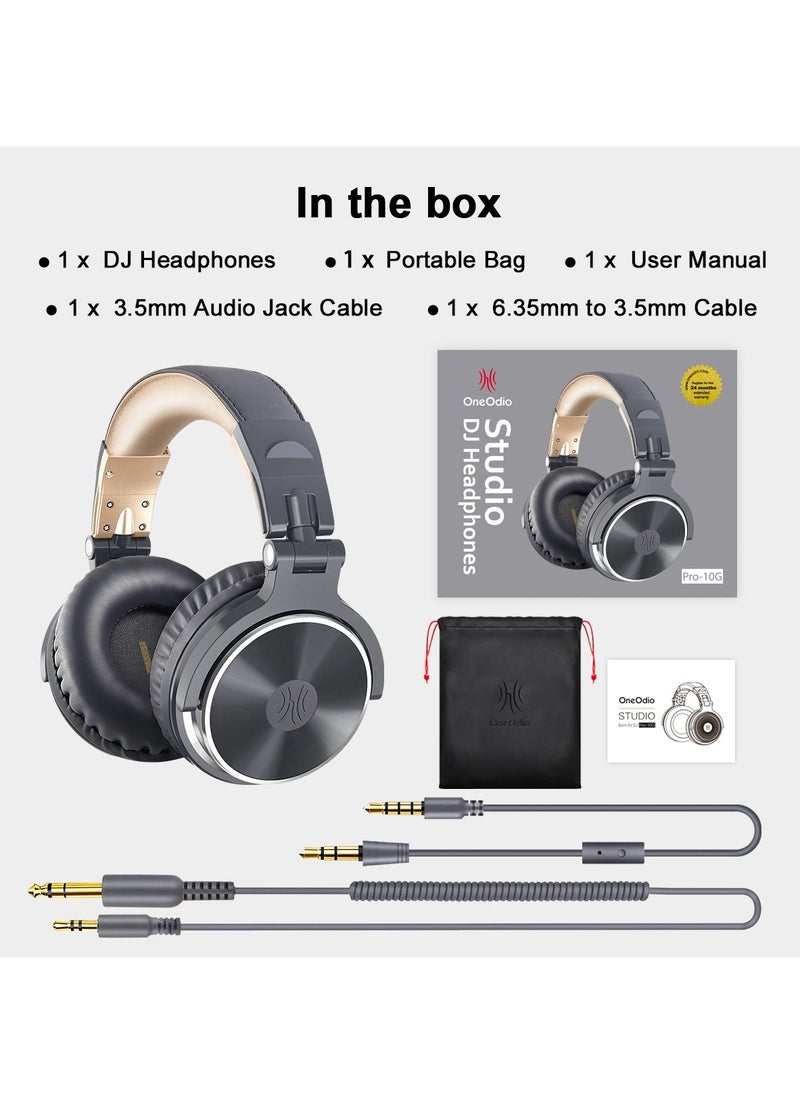 OneOdio - Wired Over Ear Headphones Studio Monitor & Mixing DJ Stereo Headsets with 50mm Neodymium Drivers and 1/4 to 3.5mm Jack for AMP Computer Recording Podcast Keyboard Guitar Laptop - Grey Gold - Image 1