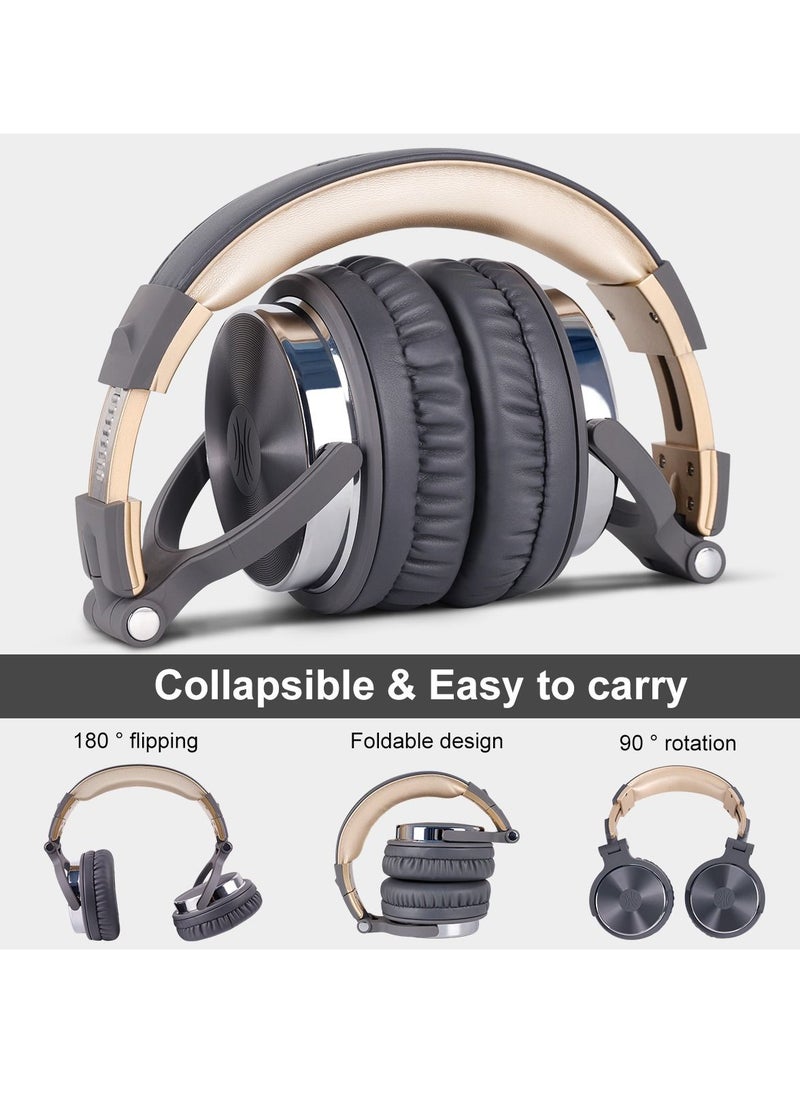 OneOdio - Wired Over Ear Headphones Studio Monitor & Mixing DJ Stereo Headsets with 50mm Neodymium Drivers and 1/4 to 3.5mm Jack for AMP Computer Recording Podcast Keyboard Guitar Laptop - Grey Gold - Image 1