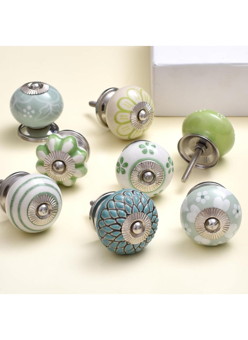 Indian-Shelf Green Ceramic Cabinet Knobs Dresser Knobs 6 Pack Drawer Pulls Vintage Knobs Decorative Knobs Green Drawer Knobs Kitchen Cabinet Knobs Knobs Pulls Green Cabinet Pulls Door Handles 15 
