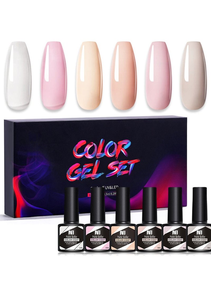 Nee Jolie Color Gel Set, 6Pcs Gel Nail Polish Kit, Soak Off UV LED Nail Lamp, Nail Art Design DIY Home Gift Set for Women Girl  - Image 1