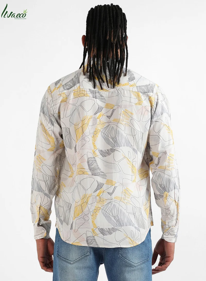 Campus Sutra Campus Sutra Men's Grey & Yellow Minimal Lined Shirt For Casual Wear | Made With Eco-Liva Fabric | Spread Collar | Long Sleeve | Button Closure | Shirt Crafted With Comfort Fit For Everyday Wear