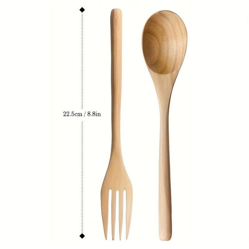 6pcs Handmade Japanese Style Natural Wood Spoon Fork Long Handle Non Stick Pan Safe - Image 3