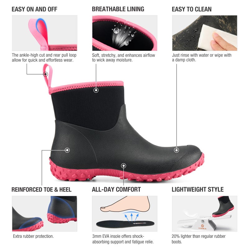 HISEA Women's Rubber Boots Waterproof, Ankle Rain Boots Insulated Neoprene Mud Boots, Anti-Slip Outdoor Work Shoes for Hunting Gardening Farming Yard Working - Image 4