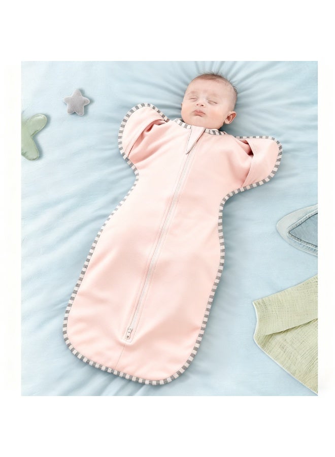 شراء جوي لفافة قماط للأطفال مقاس M، كيس نوم للأطفال، كيس نوم للأطفال مع ذراعين، لفافة قماط للأطفال حديثي الولادة بسحاب ثنائي الاتجاه، مناسب للأطفال من سن 3 إلى 9 أشهر، مناسب للأطفال من وزن 5 إلى 7.5 كجم (وردي) - Image 1