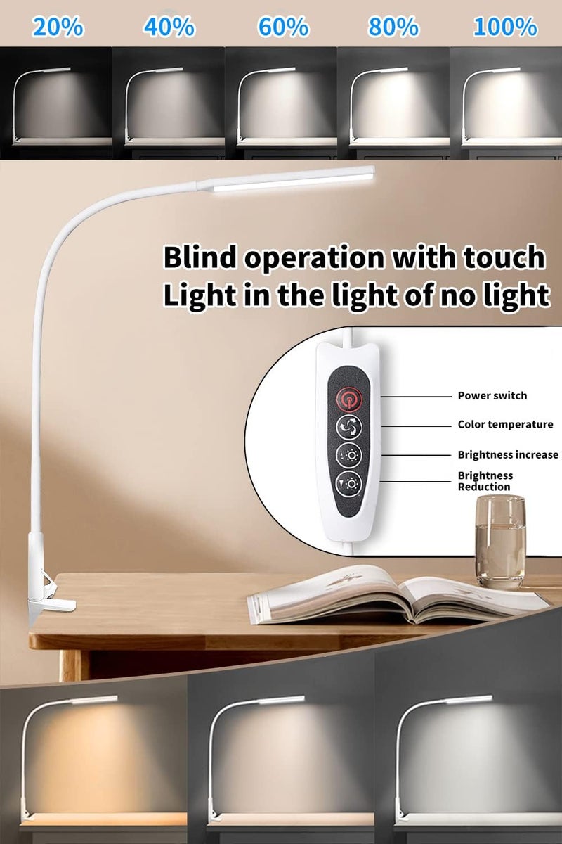 LOOPITYS Desk Lamp Led Usb Power Eye-Care Swing Arm Lamp Flexible Gooseneck Clamp,Dimmable,Architect Lamp 3 Color Modes,Desk Light Memory Reading Working Study,Energy Saving (White) - Image 2