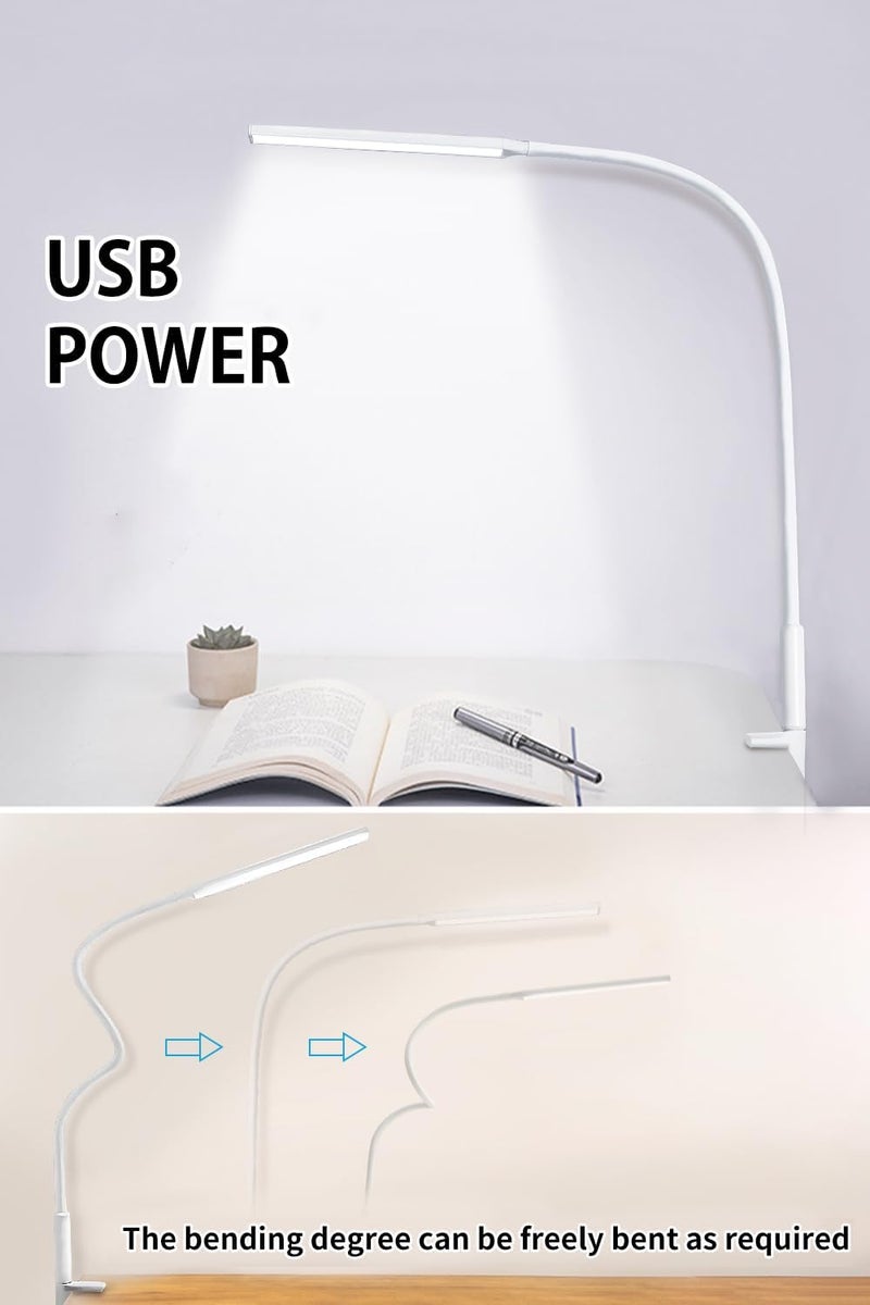 LOOPITYS Desk Lamp Led Usb Power Eye-Care Swing Arm Lamp Flexible Gooseneck Clamp,Dimmable,Architect Lamp 3 Color Modes,Desk Light Memory Reading Working Study,Energy Saving (White) - Image 4