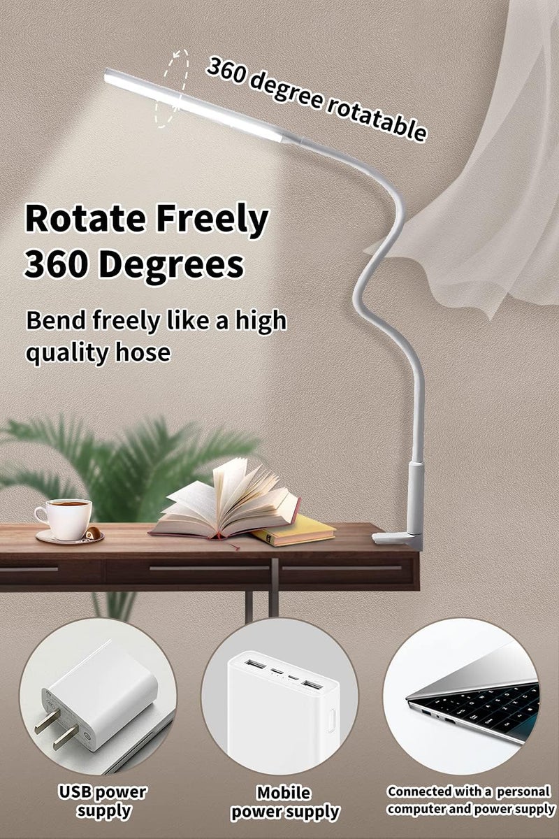 LOOPITYS Desk Lamp Led Usb Power Eye-Care Swing Arm Lamp Flexible Gooseneck Clamp,Dimmable,Architect Lamp 3 Color Modes,Desk Light Memory Reading Working Study,Energy Saving (White) - Image 3