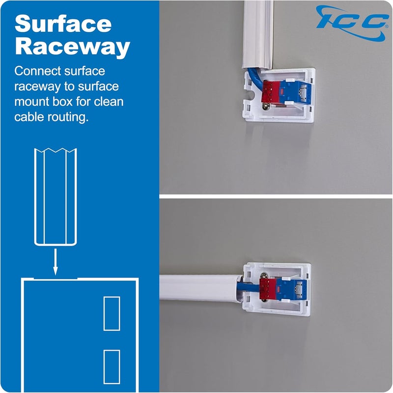 ICC 1-Port Surface Mount Box, White, Works with Wide and Slim Profile Keystone Jacks (Sold Separately), Compact Outlet for Voice and Data Connections, UL Listed TAA Compliant, IC107BC1WH, 25-Pack - Image 5