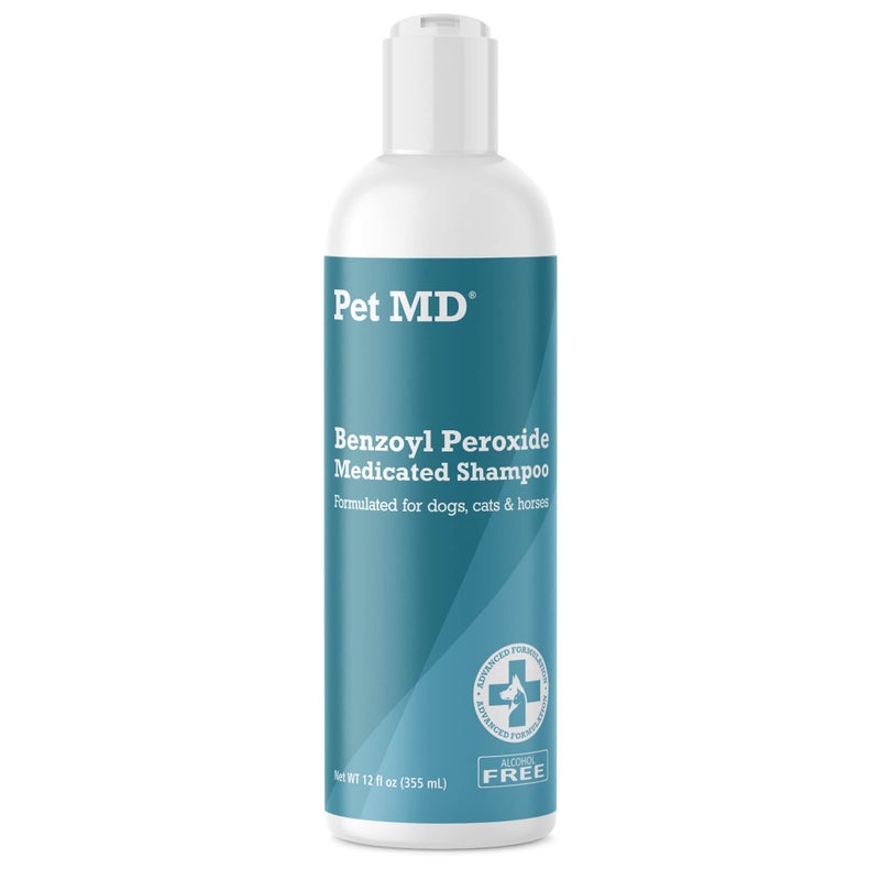 Pet MD بيت ميد - شامبو طبي يحتوي على بنزويل بيروكسيد للكلاب والقطط - فعال لعلاج مشاكل الجلد، القشرة، تخفيف الحكة، حب الشباب والتهاب الجريبات - برائحة الحمضيات - 12 أوقية - Image 1