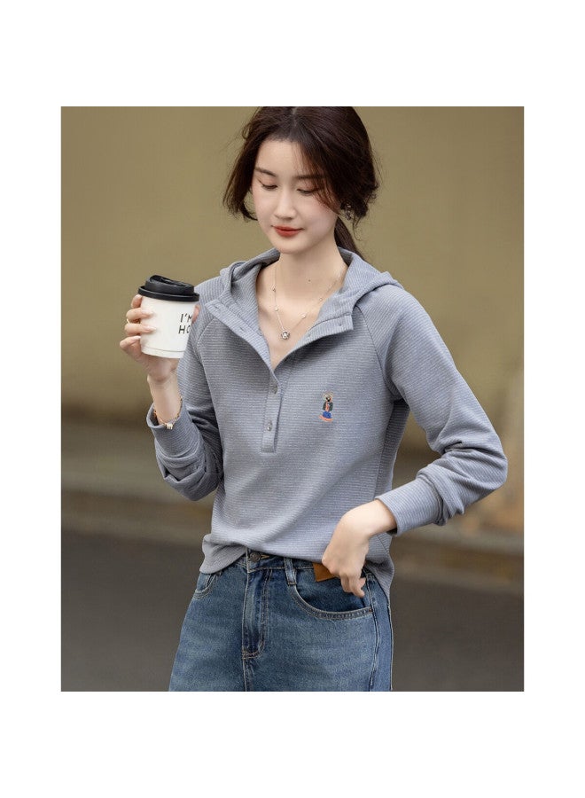 dme Demana [stripe Code] Autumn Korean Style Fashion Hooded Embroidered Loose Stretchy Pee Sweatshirt For Women - Image 3
