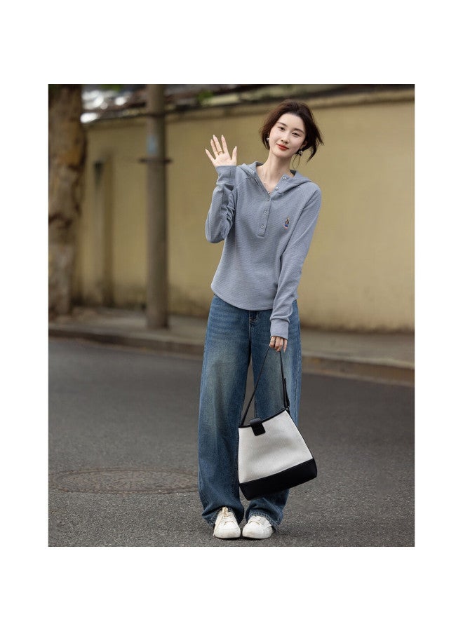 dme Demana [stripe Code] Autumn Korean Style Fashion Hooded Embroidered Loose Stretchy Pee Sweatshirt For Women - Image 4