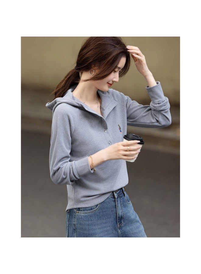 dme Demana [stripe Code] Autumn Korean Style Fashion Hooded Embroidered Loose Stretchy Pee Sweatshirt For Women - Image 2