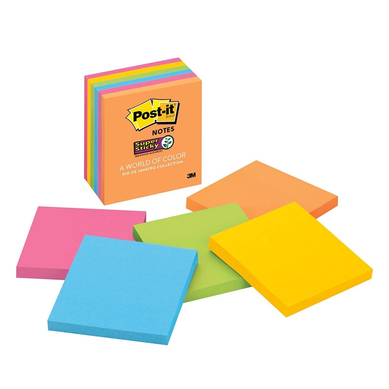Post It ملاحظات لاصقة فائقة، قوة لاصقة 2X، 3 بوصة × 3 بوصة، 5 دفاتر/عبوة، 90 ورقة/دفتر (لون نيون) - Image 2