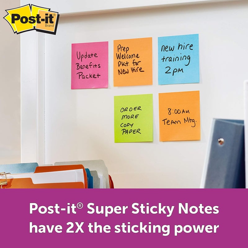 Post It ملاحظات لاصقة فائقة، قوة لاصقة 2X، 3 بوصة × 3 بوصة، 5 دفاتر/عبوة، 90 ورقة/دفتر (لون نيون) - Image 5