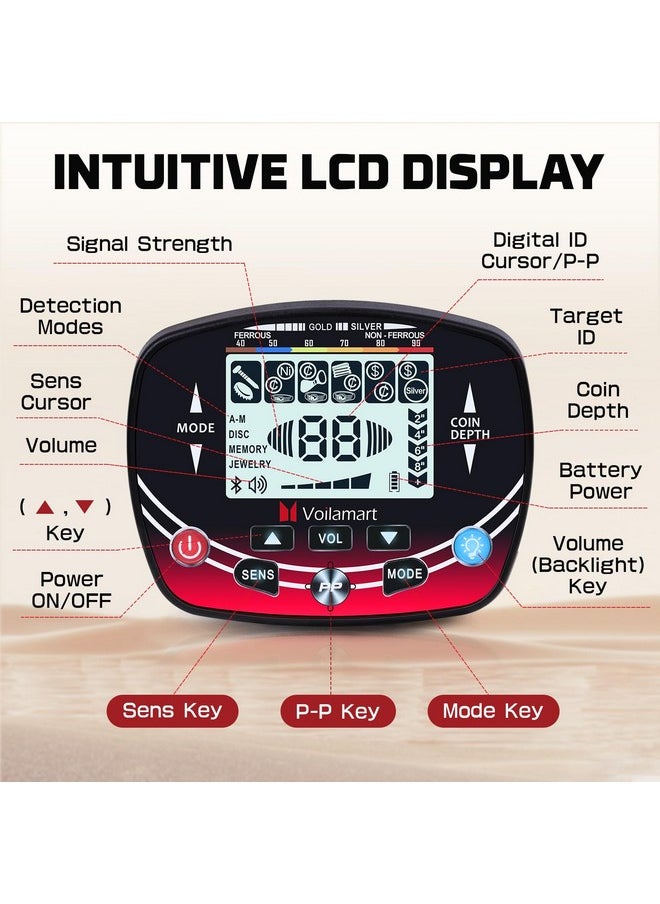 Voilamart - Metal Detector For Adults Professional, Waterproof Metal Detectors For Beach With Lcd Display, 5 Modes, Dsp Chip, 10" Ip68 Coil, Adjustable Stem - Higher Accuracy Gold Detector De Metales - Image 1