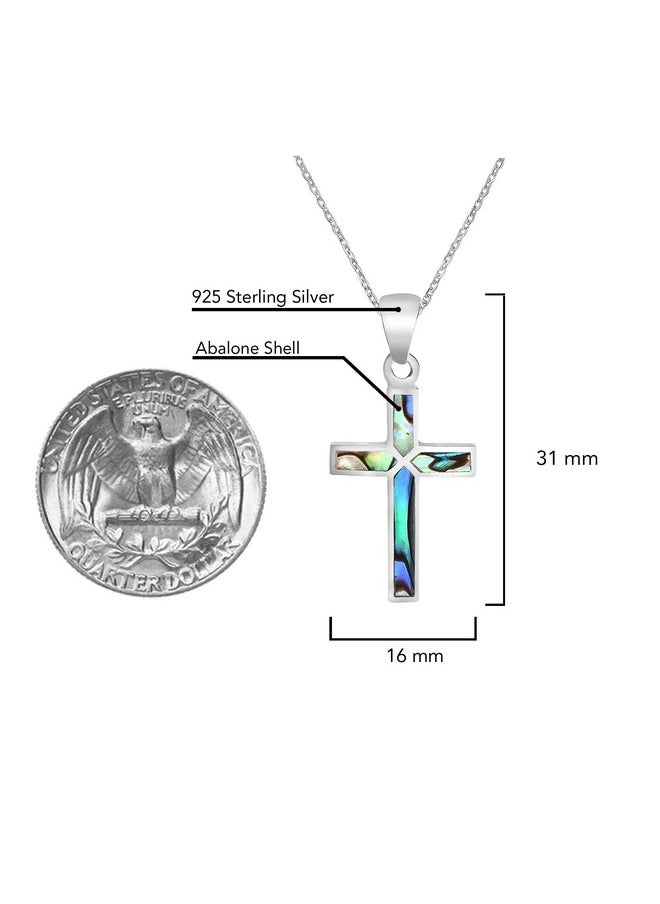 AeraVida - Iridescent Cross Of Faith Abalone Shell .925 Sterling Silver Necklace, 18 Inch - Image 1