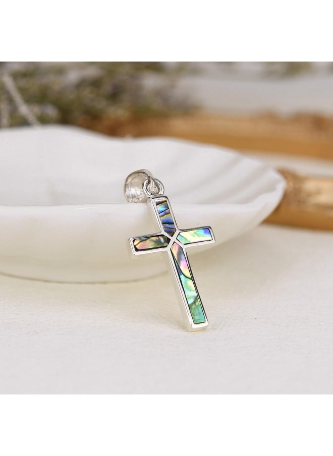 AeraVida - Iridescent Cross Of Faith Abalone Shell .925 Sterling Silver Necklace, 18 Inch - Image 1