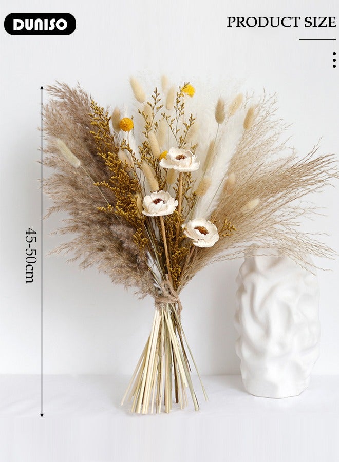DUNISO Natural Dried Pampas Grass, Bohemian Home Decor Bouquet, Dried Flowers for Wedding Floral Arrangements, Phragmites Dried Flowers Bouquet for Home Office Party Table Flowers Decoration - Image 4