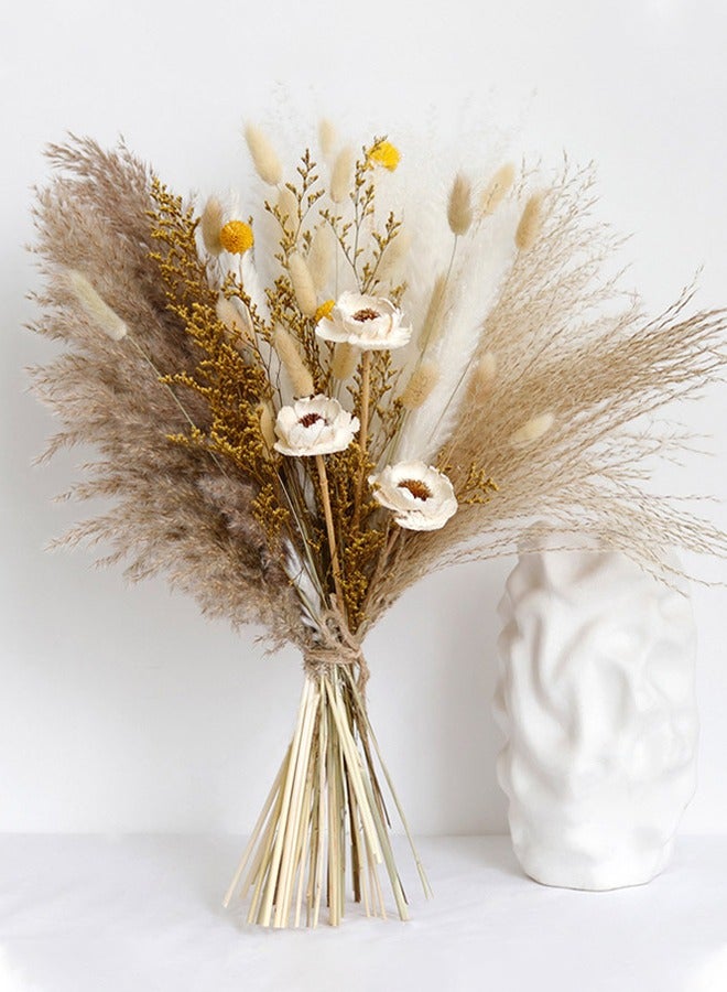 DUNISO Natural Dried Pampas Grass, Bohemian Home Decor Bouquet, Dried Flowers for Wedding Floral Arrangements, Phragmites Dried Flowers Bouquet for Home Office Party Table Flowers Decoration - Image 1