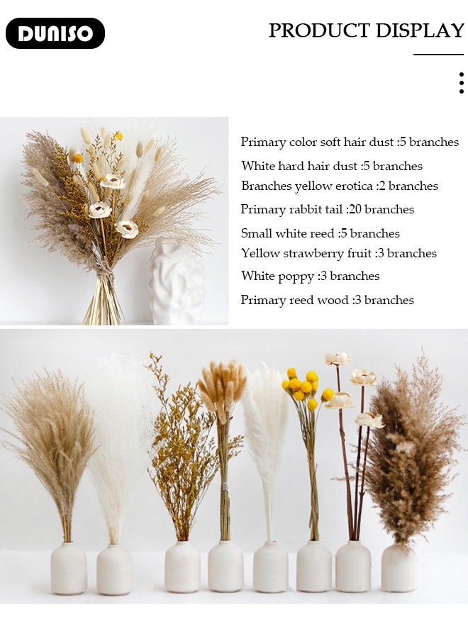 DUNISO Natural Dried Pampas Grass, Bohemian Home Decor Bouquet, Dried Flowers for Wedding Floral Arrangements, Phragmites Dried Flowers Bouquet for Home Office Party Table Flowers Decoration - Image 2