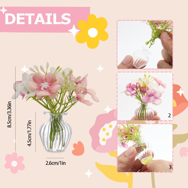 ORIESSE Artificial Cherry Blossoms with Mini Glass Vase for Car Dashboard Office Desk Decor,Pink White Flower Bouquets,Cute Car and Office Decoration Aesthetics - Image 2