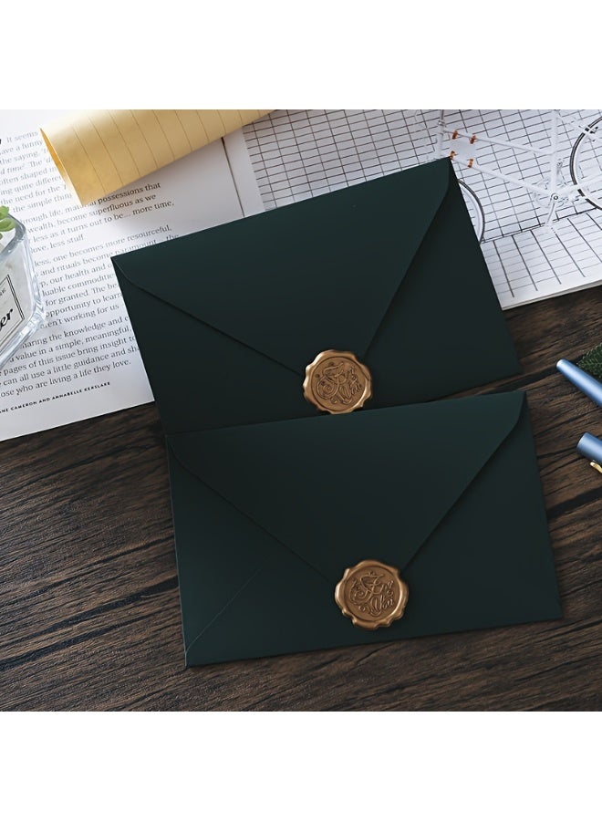 Vintage-Inspired Dark Green Stationery Set – Matte Finish College Ruled Letter Sheets (10), Seal Stickers (3), & Envelopes (3) for Romantic Correspondence‌ - Image 2