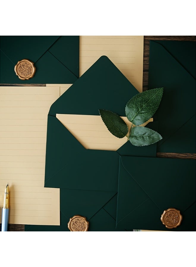 Vintage-Inspired Dark Green Stationery Set – Matte Finish College Ruled Letter Sheets (10), Seal Stickers (3), & Envelopes (3) for Romantic Correspondence‌ - Image 5