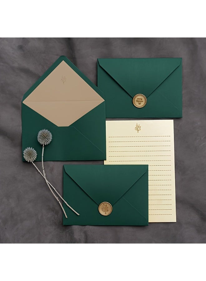Vintage-Inspired Dark Green Stationery Set – Matte Finish College Ruled Letter Sheets (10), Seal Stickers (3), & Envelopes (3) for Romantic Correspondence‌ - Image 4