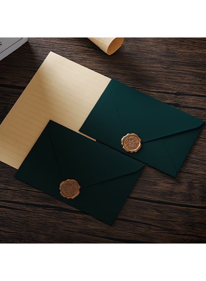 Vintage-Inspired Dark Green Stationery Set – Matte Finish College Ruled Letter Sheets (10), Seal Stickers (3), & Envelopes (3) for Romantic Correspondence‌ - Image 3