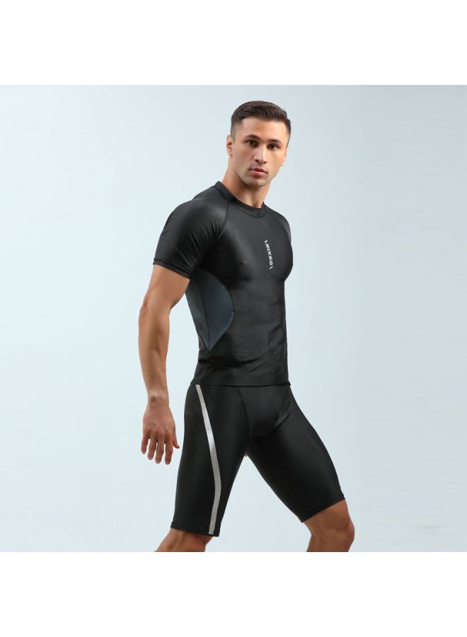 Loquat Competitive Men's Swimsuit Swim Trunks Set Swimsuit Top Full Body Men's Five Points Professional Flat Angle Quick-drying Equipment Surfing-Color:Swimsuit + Swimsuit- - Image 1